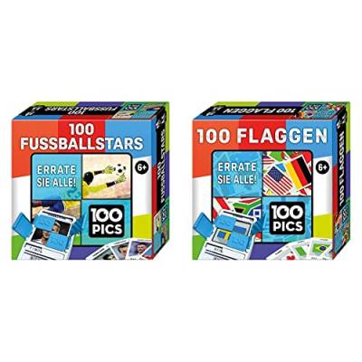 100 PICS 20208047 Quizspiel Fussballstars, Lernspiel für die ganze Familie, Brainteaser ab 6 Jahren & 20208046 Quizspiel Flaggen, Lernspiel für die ganze Familie, Brainteaser von 100 PICS