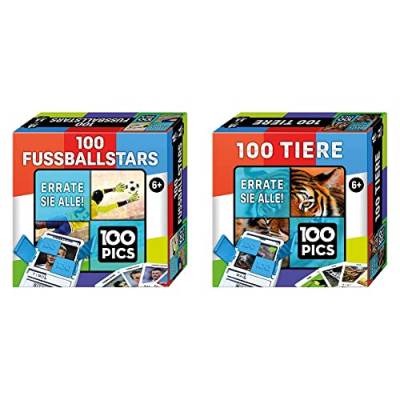 100 PICS 20208047 Quizspiel Fussballstars, ab 6 Jahren & 20208045 Quizspiel Tiere, Lernspiel für die ganze Familie, Brainteaser, Reisespiel für Erwachsene und Kinder ab 6 Jahren von 100 PICS