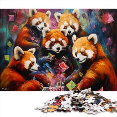 Red Panda Poker-Puzzles, schwierige, herausfordernde Puzzles, 1000-teiliges Holzpuzzlespiel, Spielzeug für Erwachsene, Familienpuzzles, Geschenk, tolles Geschenk für Erwachsene (50 x 75 cm) von AITEXI
