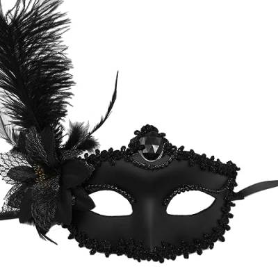 AOOOWER Maskerade Party Tanzkostüm Halloween Halbes Gesicht Dekorationen Halloween Damen Feder Blume Augenfeder für Erwachsene Halbgesicht Maskerade Karneval Frauen Ball Party von AOOOWER