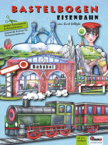 Eisenbahn Bastelbogen für Kinder 6+ Jahren zum Basteln aus Papier mit Bahnhof Brücke Zug Lokomotive & Tunnel Papiermodelle zum Spielen von ATELIER COLOR