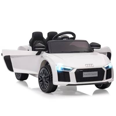 Elektroauto für Kinder, Audi R8 Spyder Lizenziertes Elektroauto für Kinder von 3–8 Jahren mit Kindersicherung, Scherentür, Federung, 3 Geschwindigkeiten, LED-Leuchten, Hupe,Weiß von Acekool
