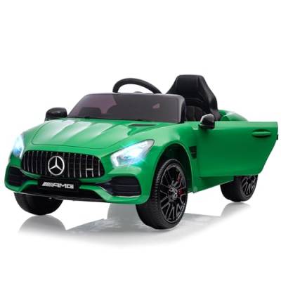 Elektroauto für Kinder, Mercedes-Benz AMG-GT Lizenziertes Elektroauto für Kinder von 3–8 Jahren mit Kindersicherung, Scherentür, Federung, 3 Geschwindigkeiten, LED-Leuchten, Hupe,Grün von Acekool