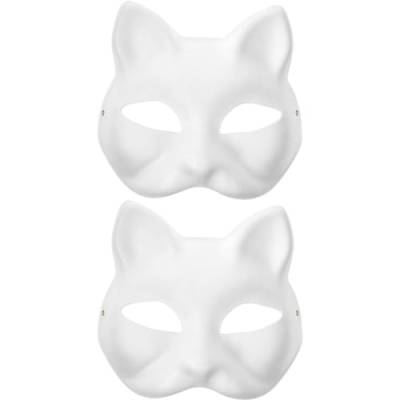 Alasum 2 Stück Pappmaché-Kunstmasken Zum Selbermachen Leere Katzen Halb Unbemalte Tiermasken Weiße Maskerademasken Für Kinder Zum Dekorieren Von Bastel-Partygeschenken von Alasum