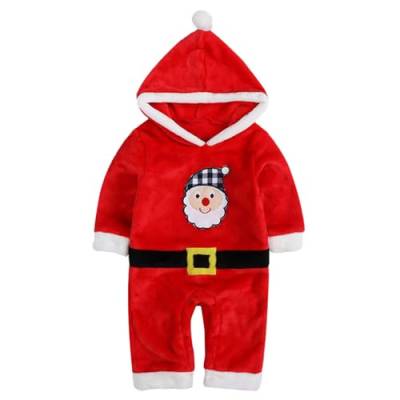 Baby Jungen Mädchen Santa Kostüm Weihnachten Langarm Stickerei Hooded Jumpsuits Neugeborenen Strampler Santa Anzug (Costume, Rot, L) von Alaurbeauty