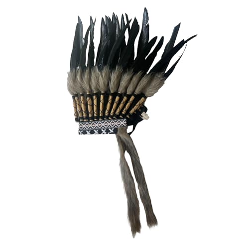 Amagogo Häuptling Indianerhut Kopfbedeckung Federkopfschmuck Kopfschmuck Kopfbedeckung Stirnband für Karneval Fasching Halloween Bühne, Schwarzgrau von Amagogo