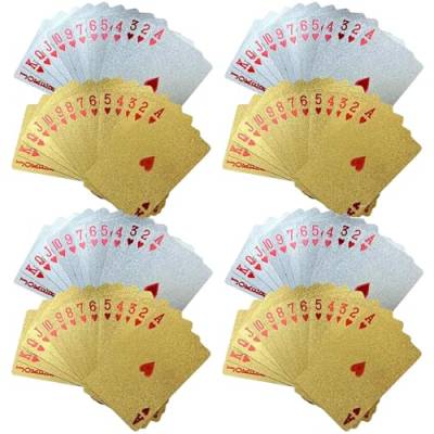 8 SET Spielkarten Pokerkarten Skatkarten - Gold Pokerkarten Spielkarten Aus PVC Kunststoff-Karten Poker Plastik Deck Wasserdicht Goldene Folie - Kinder & Erwachsene Familienparty Spiel Playing Cards von Anloximt