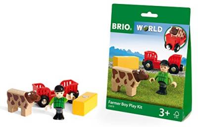BRIO World 33879 - Spielpäckchen Bauer mit Kuh Spielset Holzeisenbahn von Brio