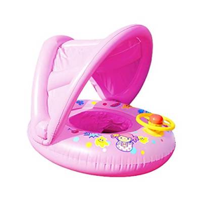 BSTCAR Baby Schwimmring mit Sitz und Sonnenschutz, Cartoon Lustig Lenkrad Schwimmring Aufblasbares Pool Spielzeug Schwimmtrainer Schwimmhilfe Spielzeug ab 1-4 Jahr von BSTCAR