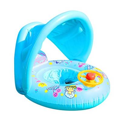 BSTCAR Baby Schwimmring mit Sitz und Sonnenschutz, Cartoon Lustig Lenkrad Schwimmring Aufblasbares Pool Spielzeug Schwimmtrainer Schwimmhilfe Spielzeug ab 1-4 Jahr von BSTCAR