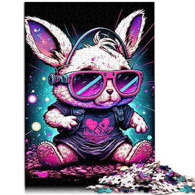 500 Teile Puzzle für Erwachsene Kaninchen Neon Holzpuzzle Lernpuzzle 14,96 x 20,47 Zoll von BUBELS