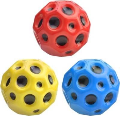 3 Stück Astro Jump Ball ｜Moon Ball Springender Gummiball｜7 cm Hohe Bounce-Loch (Rot+Gelb+Blau) von Baicai