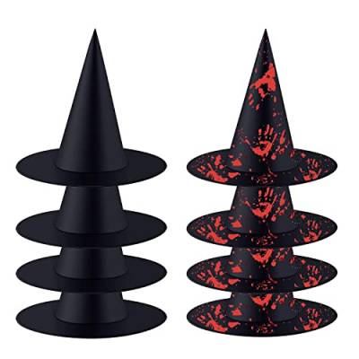 Baicai 8PCS Halloween Witch Hats, Black Witches Hat Halloween Decorations for Adult, Halloween Witch Hats for Women, Black Pointed Wizard Hat Costume Accessory for Halloween Cosplay Party Decoration von Baicai