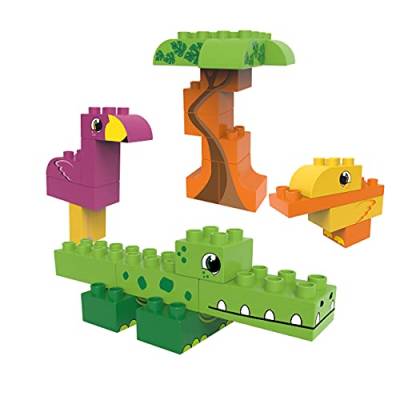 BIOBUDDI Wilde Tiere | Krokodil, Flamingo und Ente im Urwald, 25 Teile, 100% kompatibel mit Lego & duplo, klimaneutral hergestellt in EU (Niederlande), 97% Bioplastik, BB-0107 von BIOBUDDI