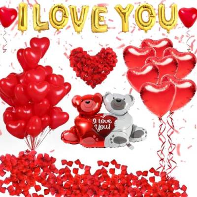 I Love You Herz-Ballon-Set, 1000 Stück, rote Rosenblätter, Blumendekoration für Valentinstag, Party, Hochzeit, Valentinstag, Geschenk, romantische Atmosphäre (1 Stück) von Bimhayuu