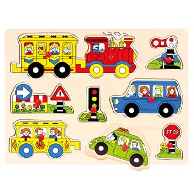 Bino Steckpuzzle Verkehr, Kinderspielzeug (9-teiliges Spielzeug für Kinder mit griffigen Kunststoff-Knöpfen, Motorikspielzeug zur Förderung kindlicher Fähigkeiten, kindgerechtes Design), Mehrfarbig von Bino world of toys