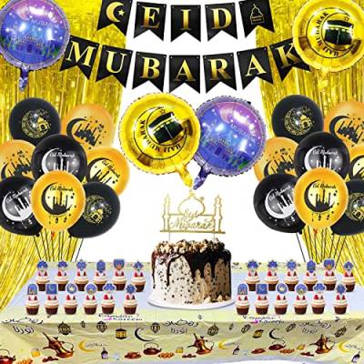 Eid Mubarak Dekoration, 49 Stück Eid Luftballons Ballons Set,Eid Mubarak Party Banner, Ramadan Balloons Deko Mubarak Banner Folienballon,Muslimische Dekorationen Latexballons für Muslime Ramadan Party von Booaee