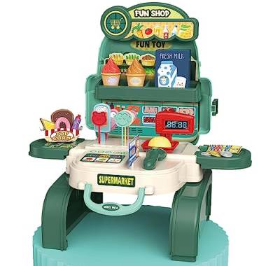 Premium 2in1 Kinder Kaufladen mit Kaufladen Zubehör und Spielgeld - Spielzeug ab 3 Jahre von Brigamo