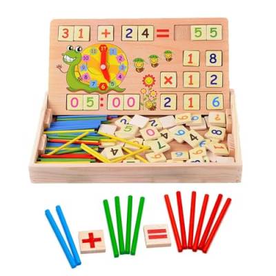 Montessori Mathe Spielzeug, Holz Mathematisches Spielzeug, Mathe Spielzeug Rechenstäbchen, Zahlenlernspiel, Holz Lernbox, für Zahlen Lernen mit Rechen-Stäbchen, Zeichnung,Uhr kennenlernen, ab 3 Jahre von Butyeak