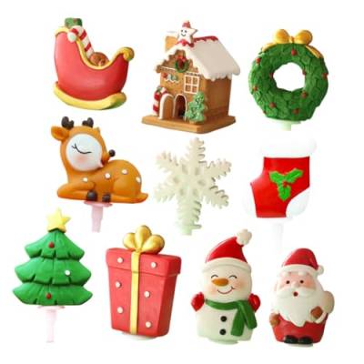 CAXUSD 10 Stk Add-Ons für Weihnachtskuchen Weihnachtshaus-Cupcake-Picks Weihnachtsharz-Anhänger Schlitten Weihnachtssto Papierbecher dekorative Tortenaufsätze Miniatur von CAXUSD