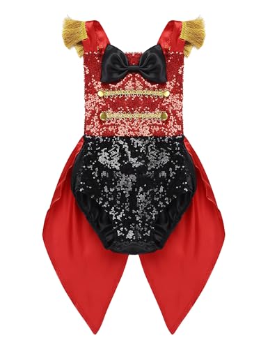 CHICTRY Baby Mädchen Kostüm Zirkus Direktor Cosplay Manege Circus Strampler Bodysuit Pailletten Frack mit Quaste Träger Faschingskostüm Gr. 68-104 Rot B 98 von CHICTRY
