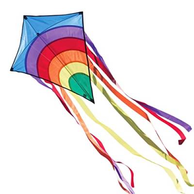 CIM Kinder-Drachen - Rainbow Eddy BLUE - Einleiner-Flugdrachen für Kinder ab 3 Jahren - 65x72cm - inkl. 80m Drachenschnur und 8x105cm Streifenschwänze von CIM