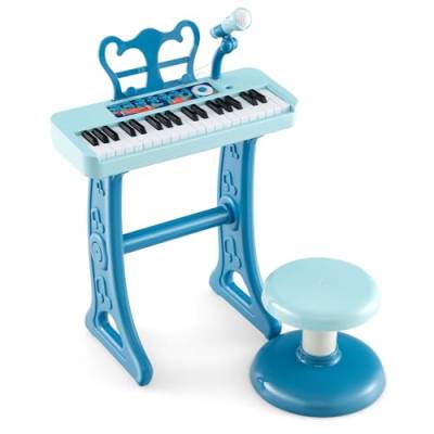 COSTWAY 37 Tasten Kinder Keyboard, Kinderklavier elektronisch mit Hocker, Mikrofon & Notenständer, Kinderpiano mit Abnehmbarer Beinen, Klaviertastatur für Kinder ab 3 Jahren (Blau) von COSTWAY