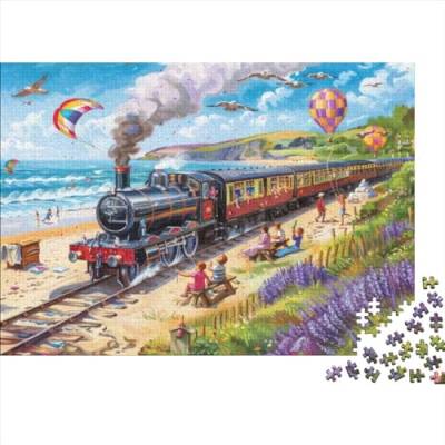 3D Beach Train Puzzles Für Erwachsene 500-teilige Puzzles Für Erwachsene Anspruchsvolles Spiel Ungelöstes Puzzle 500pcs (52x38cm) von CPXSEMAZA