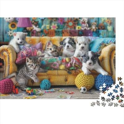 Cat and Dog Party 500-teiliges Puzzle Für Erwachsene, Familie Oder Kinder, Puzzle-Spielzeug, Lernspiele, Stressabbau-Puzzles, Einzigartige Heimdekoration Und Geschenke 500pcs (52x38cm) von CPXSEMAZA