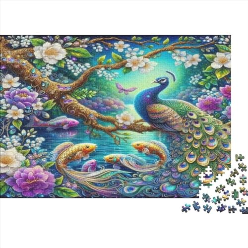 Peacock and Koi 300-teiliges Puzzle Für Erwachsene, Familie Oder Kinder, Puzzle-Spielzeug, Lernspiele, Stressabbau-Puzzles, Einzigartige Heimdekoration Und Geschenke 300pcs (40x28cm) von CPXSEMAZA