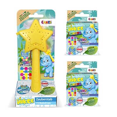 INKEE Wand Star| Pack mit Stern-Zauberstab & Badetabletten zum Farben Lernen, Badekugeln mit 7 Badefarben für die Badewanne, Erdbeerduft von INKEE