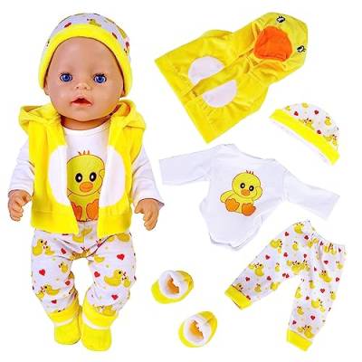 Carreuty Puppenkleidung für Puppen, inklusive Mütze, Socken, Langarmhose und Weste, niedliche gelbe Enten aus Baumwolle für New Born Baby Doll 35-43 cm für Jungen und Müdchen(Gelb) von Carreuty