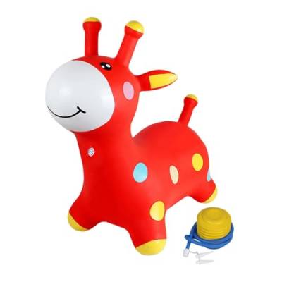Colcolo Aufblasbares hüpfendes Tierspielzeug zum Aufsitzen auf Gummi, hüpfendes Giraffen-Hüpftier für Kinder, Kleinkinder, Mädchen und Jungen, Rot von Colcolo