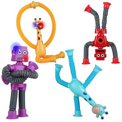 Coolden 4 Stück Pop Tubes Teleskop Saugnapf Giraffen Roboter Spielzeug Leuchtendes Mini Pop Röhren Fidget Toys Sensorik Spielzeug Sensorisches Pop Tubes Saugnapf Spielzeug für Kinder Erwachsene #2 von Coolden
