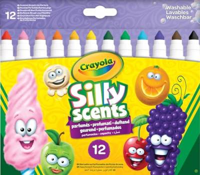 Crayola Silly Scents - Abwaschbare und duftende Marker mit breiter Spitze für Kinder, für Schule und Freizeit, 12 Farben, sortiert, 12 Stück, 58-8337 von CRAYOLA