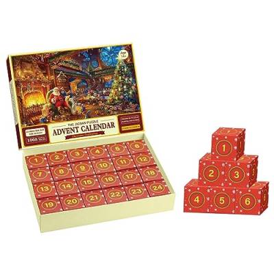 CreoQIJI Holzpuzzles Adventskalender 2023 Puzzle 1008 Teile Puzzle 24 Tage Weihnachts-Countdown-Kalender für Kinder Erwachsene Für Erwachsene Und Kinder (A, One Size) von CreoQIJI