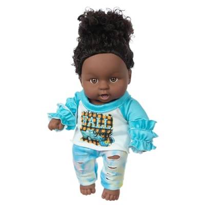 CreoQIJI Puppenhaus Heiwa Puppe, schwarz, afrikanisch, schwarz, Baby, niedlich, lockig, schwarz, 20,3 cm, Vinyl, Babyspielzeug Puppenhaus (Blue, One Size) von CreoQIJI