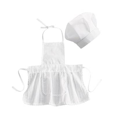 DOITOOL Neugeborene Kochmütze Kinderschürze weiß Outfit für Mädchen auffanglätzchen neugeborenen fotografie requisiten Kleidung Kostüm für Kinder Requisiten für die Babyfotografie von DOITOOL