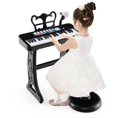 DREAMADE Kinder Keyboard, 37 Tasten E-Piano mit Notenständer & Mikrofon & Hocker, Klavier Spielzeug für Kinder ab 3 Jahren, Belastbar bis 50kg (Schwarz) von DREAMADE