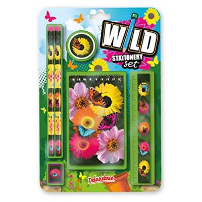 Deluxebase Wild Stationery Set - Schmetterling niedlichen Stationären Schulsets für Mädchen enthalten 2 Bleistifte, Radiergummi, Spitzer, Lineal und Notizbuch von Deluxebase