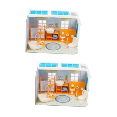 ERINGOGO 2 Sätze Puppenhaus Spielzeug Dollhouse playmobile puppenhauszubehör kleine Geschenke Holzbausatz Spielzeuge Modelle Mini- -Badezimmer Mini-Badewannen-Set Miniatur Möbel Suite von ERINGOGO