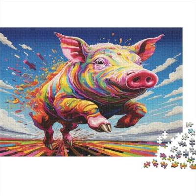 Flying Pig Puzzle 1000 Teile Pig Puzzles Für Erwachsene Lernspiel Herausforderung Spielzeug Raumdekoration Herausforderndes Lernspiel Farbenfrohes Geschenk 1000pcs (75x50cm) von ESSAHI