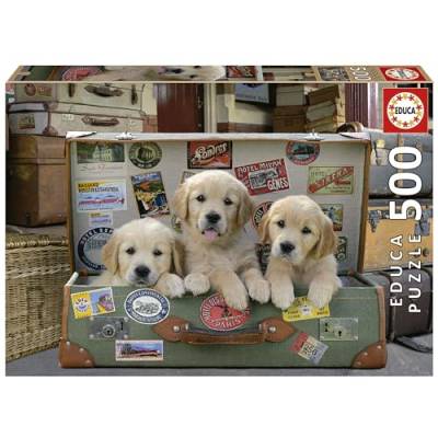Educa - Puzzle 500 Teile für Erwachsene | Hunde im Koffer, 500 Teile Puzzle für Erwachsene und Kinder ab 11 Jahren, Golden Retriever (17645) von Educa