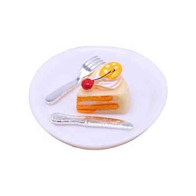 F Fityle Puppenhaus Kuchen Set mit Geschirr, Miniatur Küchenzubehör für Puppenhaus Dekoration, Zitronenkuchen von F Fityle