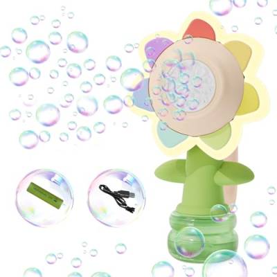 Siebenfarbige Blume Elektrische Seifenblasenmaschine Kinder mit Licht & Schüttelkopf, Bubble Machine Seifenblasenspielzeug mit 130ML Seifenblasenlösung für Outdoor/Party/Hochzeit (B) von FZQBEY