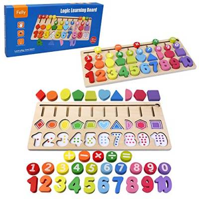 Felly Holzblöcke Puzzles Kinder Spielzeug, Montessori Spielzeug ab 1 2 3 4 5 Jahren, Puzzlespiel Lernen Lernspielzeug aus Holz für Zahlen - Ideal für das frühe Lernen im Kindergarten für Kleinkinder von Felly