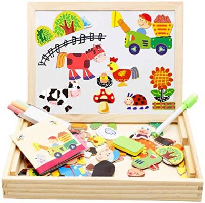 Felly Montessori Spielzeug ab 3 4 5+Jahre, Magnetisches Holzpuzzle mit Doppelseitiger Magnettafel, Pädagogisches Holzspielzeug Kinder Puzzles Kinderspielzeug Lernspielzeug kindergeschenke von Felly