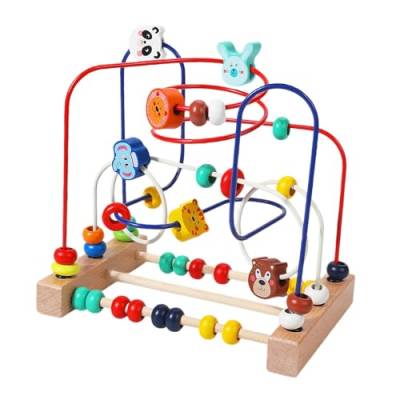 Fenteer Perlenlabyrinth-Spielzeug, pädagogisches Kreisspielzeug aus Holz, sensorisches Perlenrollenspielzeug, Vorschul-Lernspielzeug für Babys im Alter von, 22.5x22.5x15cm B von Fenteer