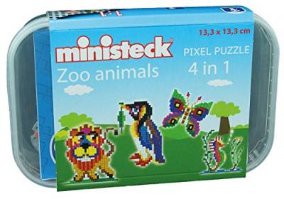 Ministeck 32576 - Mosaikbild Zootiere 4 in 1 Spiel, Steckplatte, ca. 500 Teile in wiederverwendbarer Box, als Geschenk für kreatives Spielen von Ministeck
