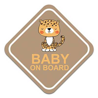 Baby on Board Aufkleber Auto 10x10cm Tier Motiv Sticker Autoaufkleber für Heckscheibe Kofferraumdeckel Kfz Zubehör Selbstklebend Wetterfest R127 (Nr. 1 Leopard) von Finest Folia